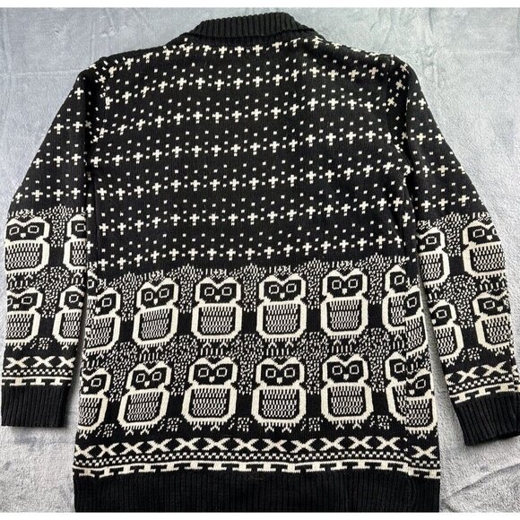 ANYBODY Collection Owl Sweater Women’s Lg Black/Tan Open Front Long Sleeve READ* - Picture 13 of 15